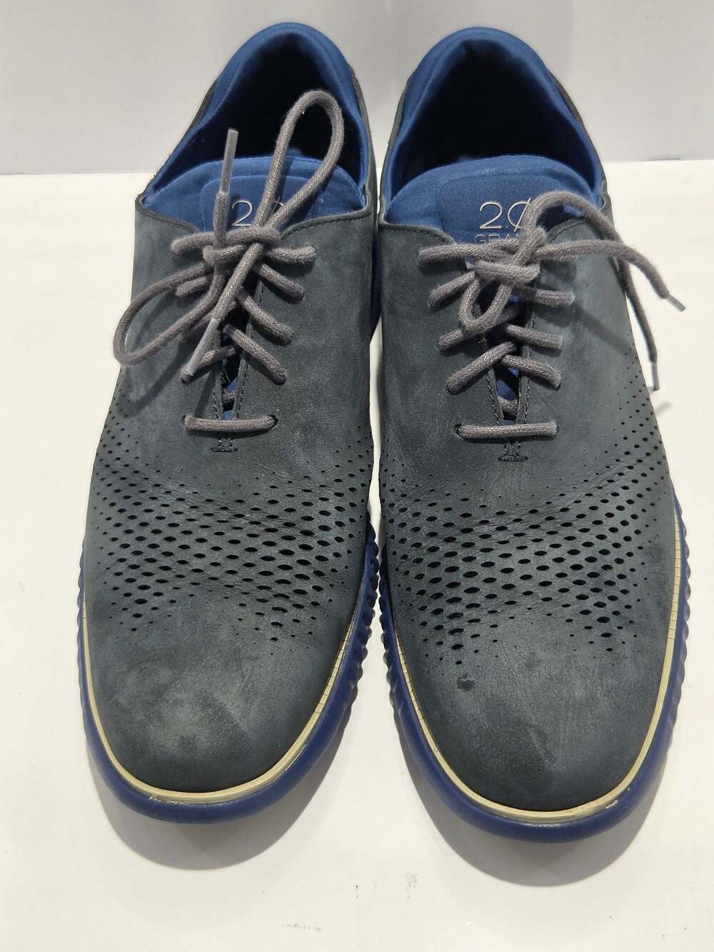 Cole Haan 2.Zerogrand Laser Wingtip Oxford Shoes Blue Suede